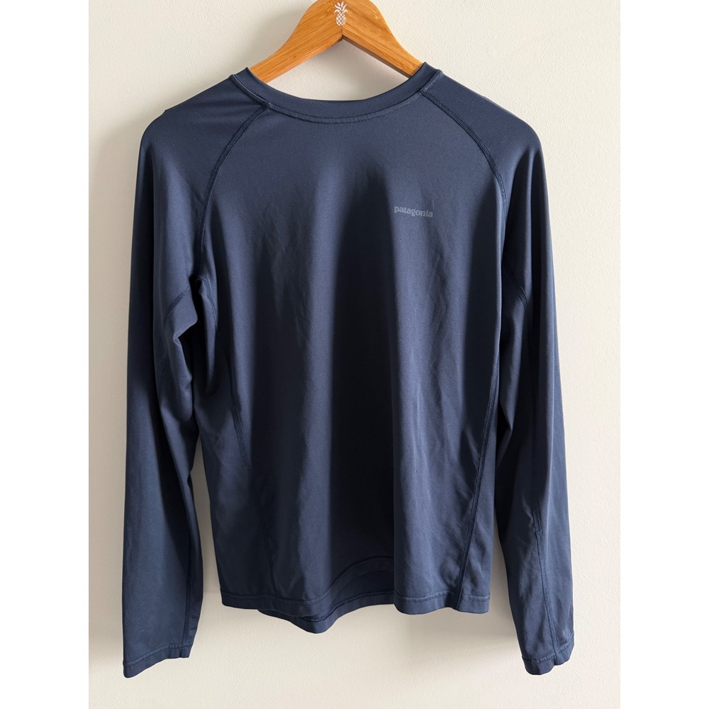 Patagonia Boys Capilene Silkweight Rash Guard UPF Long Sleeve Navy Blue Logo